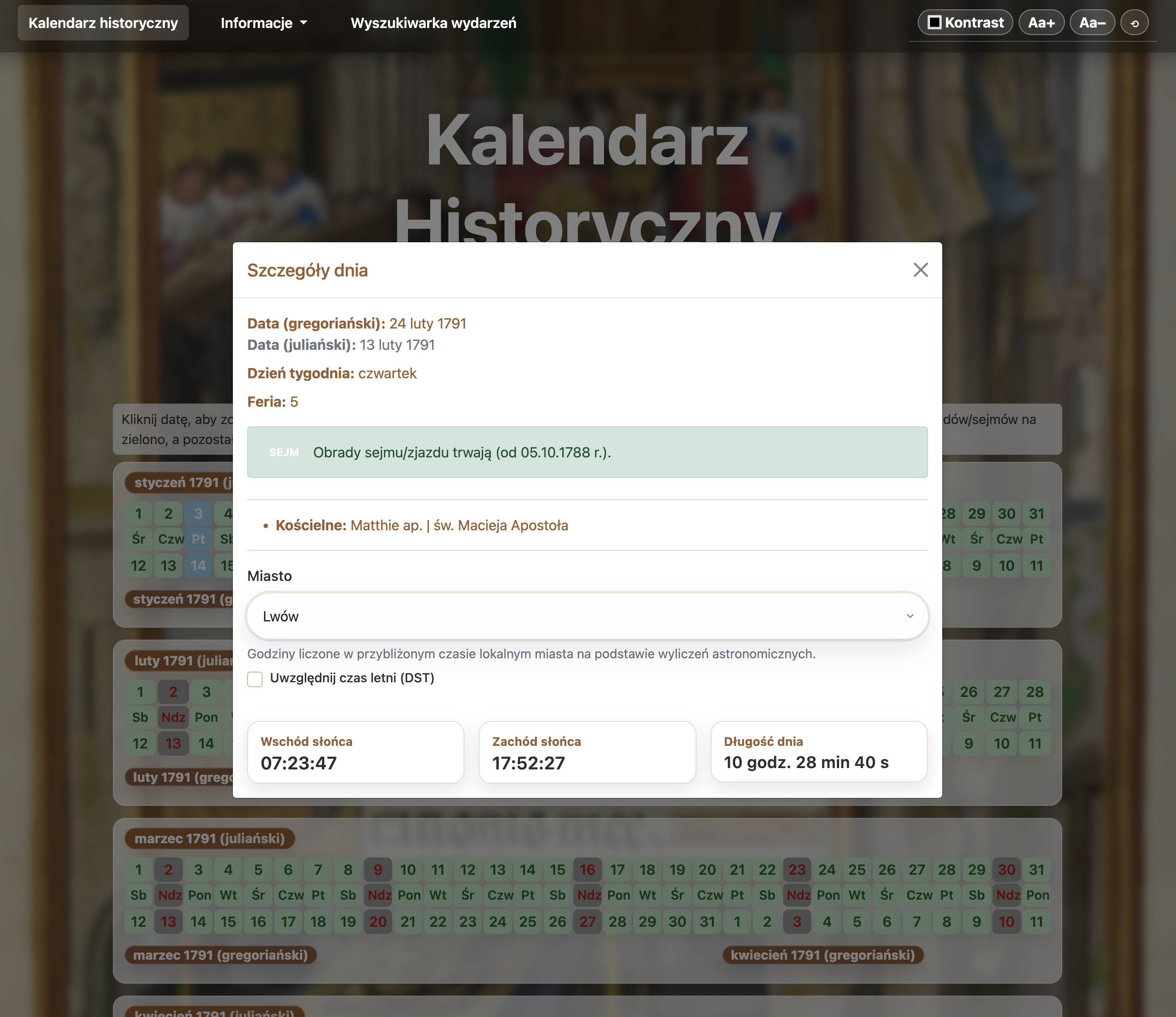 Szczegóły dnia w Elektronicznym kalendarzu świąt liturgicznych